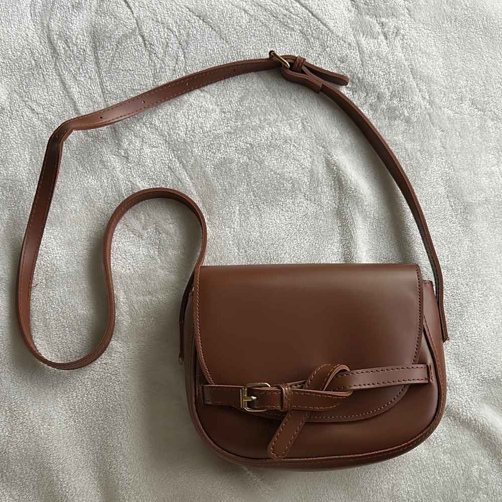 Brown Faux Leather Crossbody Bag